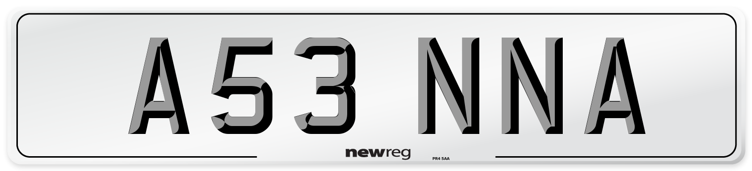 A53 NNA Number Plate from New Reg